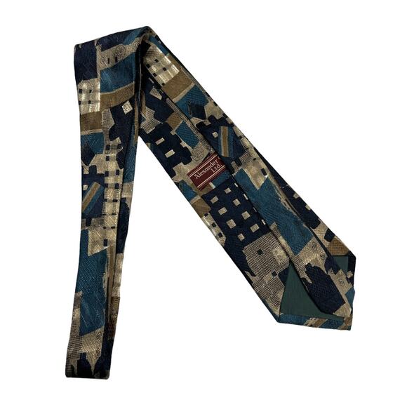 Alexander Cross Ltd. Neck Tie Blue Tan All Silk Men's Suit Accessories Formal 4" - Picture 4 of 8